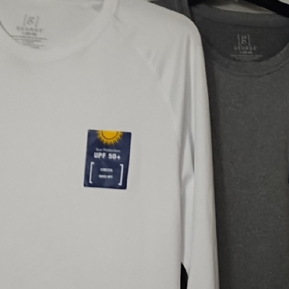 George Men's White Long Sleeve Tee with UPF 50+